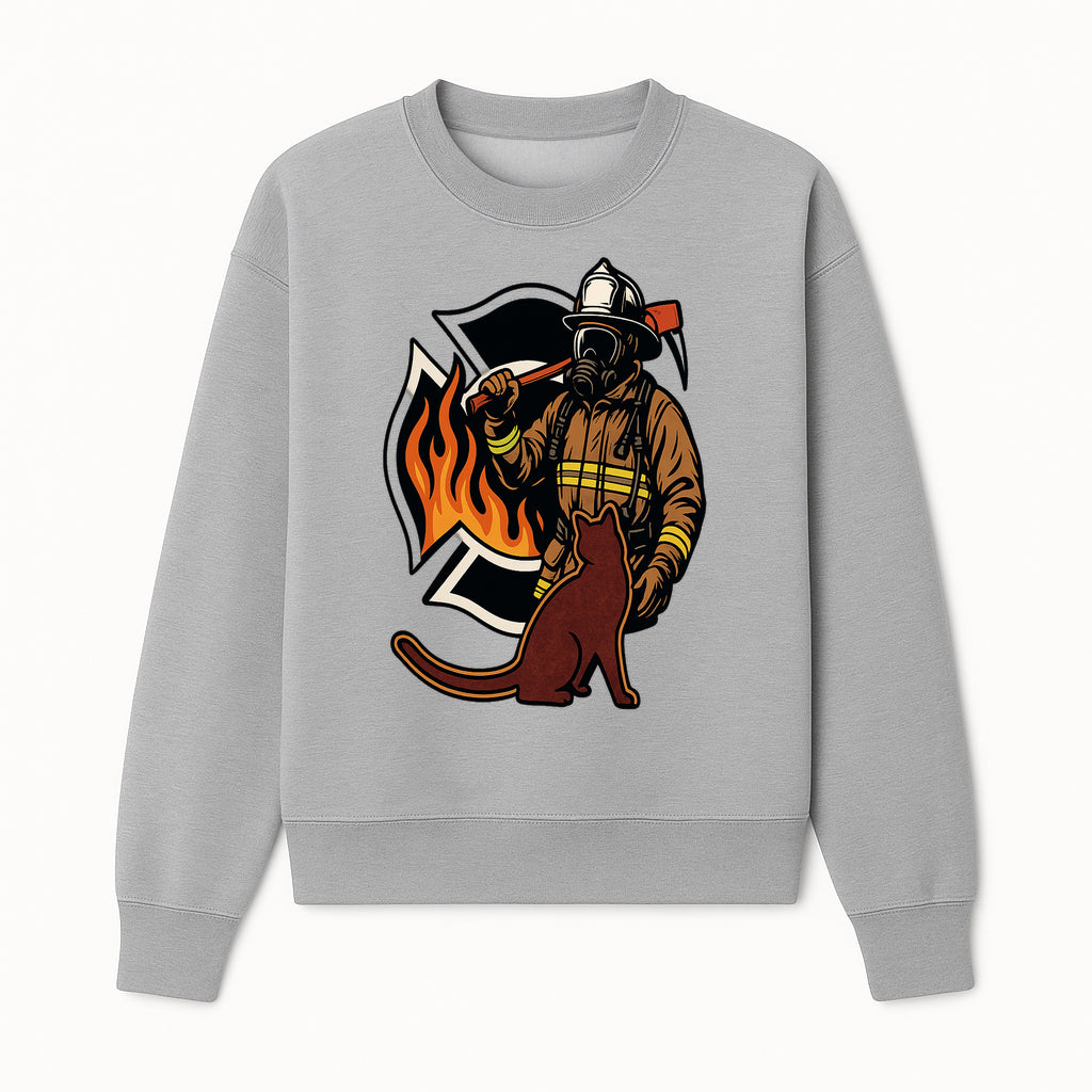 Firefighter with Cat Graphic Tee | Fire Rescue Battalion Apparel | Unique Firefighter Gifts for Cat Lovers | Fire Safety Design - Sweatshirt 1757912458010.jpg