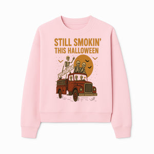 Vintage Skeleton Fire Truck Halloween Graphic T-Shirt, Retro Spooky Apparel, Still Smokin' This Halloween, Fun Costume Party Wear - Sweatshirt 1757912458076.jpg
