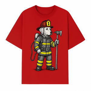 Cute Firefighter Dog Art Print | Funny Pet Decor | Gift for Dog Lovers | Cute Animal Illustration in Firefighter Uniform - T-shirt 1757912458095.jpg