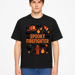 Spooky Firefighter Halloween Decor T-shirt | Cute Fireman Costume Graphic | Bat and Fire Hydrant Design - T-shirt 1757912458111.jpg