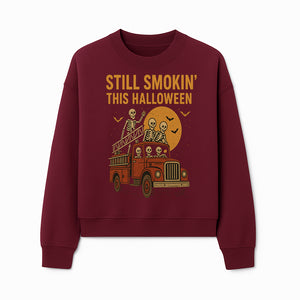 Vintage Skeleton Fire Truck Halloween Graphic T-Shirt, Retro Spooky Apparel, Still Smokin' This Halloween, Fun Costume Party Wear - Sweatshirt 1757912458225.jpg