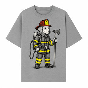Cute Firefighter Dog Art Print | Funny Pet Decor | Gift for Dog Lovers | Cute Animal Illustration in Firefighter Uniform - T-shirt 1757912458230.jpg