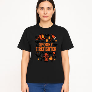 Spooky Firefighter Halloween Decor T-shirt | Cute Fireman Costume Graphic | Bat and Fire Hydrant Design - T-shirt 1757912458255.jpg