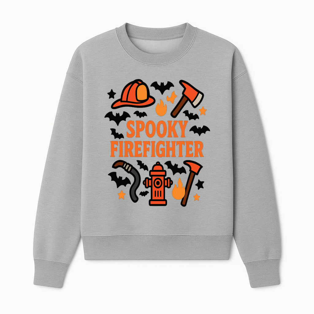 Spooky Firefighter Halloween Decor T-shirt | Cute Fireman Costume Graphic | Bat and Fire Hydrant Design - Sweatshirt 1757912458392.jpg