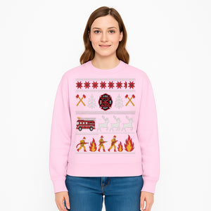Firefighter Christmas Decor - Fire Department Theme with Fire Truck, Reindeer, Firemen, and Holiday Patterns for Festive Home Decor - Sweatshirt 1757912458500.jpg