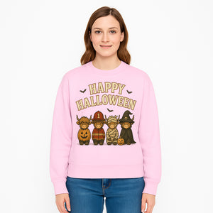 Cute Halloween Cow Decor - Happy Halloween with Pumpkin, Mummy, Firefighter, Witch Designs - Fall Festival Farmhouse Decor - Sweatshirt 1757912458551.jpg