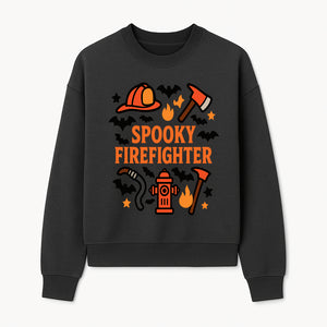 Spooky Firefighter Halloween Decor T-shirt | Cute Fireman Costume Graphic | Bat and Fire Hydrant Design - Sweatshirt 1757912458707.jpg