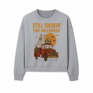 Vintage Skeleton Fire Truck Halloween Graphic T-Shirt, Retro Spooky Apparel, Still Smokin' This Halloween, Fun Costume Party Wear - Sweatshirt 1757912458713.jpg