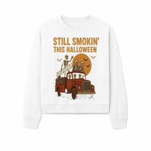 Vintage Skeleton Fire Truck Halloween Graphic T-Shirt, Retro Spooky Apparel, Still Smokin' This Halloween, Fun Costume Party Wear - Sweatshirt 1757912458884.jpg