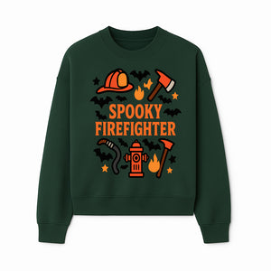 Spooky Firefighter Halloween Decor T-shirt | Cute Fireman Costume Graphic | Bat and Fire Hydrant Design - Sweatshirt 1757912458887.jpg