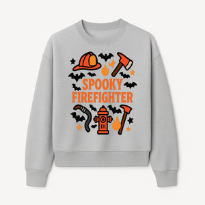 Spooky Firefighter Halloween Decor T-shirt | Cute Fireman Costume Graphic | Bat and Fire Hydrant Design - Sweatshirt 1757912459114.jpg