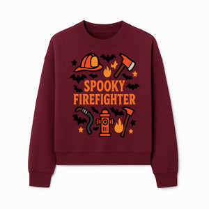 Spooky Firefighter Halloween Decor T-shirt | Cute Fireman Costume Graphic | Bat and Fire Hydrant Design - Sweatshirt 1757912459657.jpg