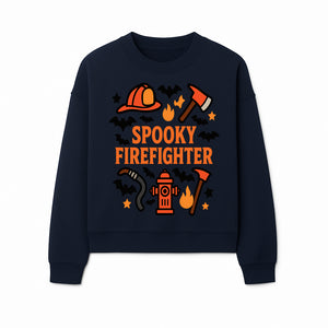 Spooky Firefighter Halloween Decor T-shirt | Cute Fireman Costume Graphic | Bat and Fire Hydrant Design - Sweatshirt 1757912459809.jpg