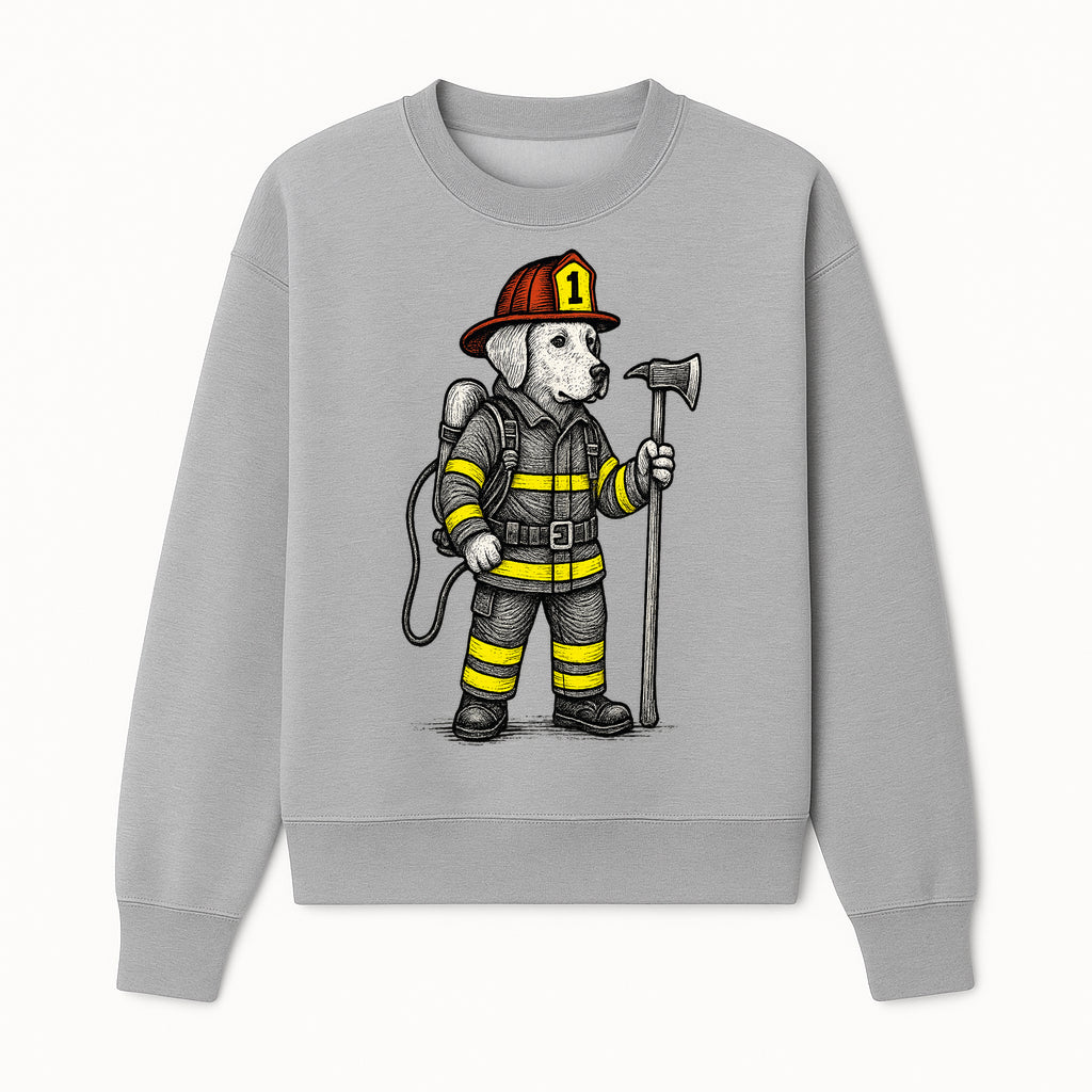Cute Firefighter Dog Art Print | Funny Pet Decor | Gift for Dog Lovers | Cute Animal Illustration in Firefighter Uniform - Sweatshirt 1757912459935.jpg