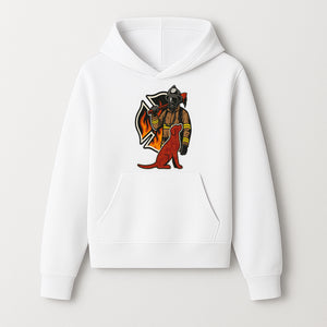 Firefighter and Dog Graphic Art | Fire Rescue Hero Design | Fireman with Mascot | Firefighting Gifts | Wall Art Decor - Hoodie 1757912460824.jpg