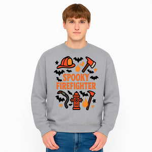 Spooky Firefighter Halloween Decor T-shirt | Cute Fireman Costume Graphic | Bat and Fire Hydrant Design - Sweatshirt 1757912461423.jpg