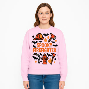 Spooky Firefighter Halloween Decor T-shirt | Cute Fireman Costume Graphic | Bat and Fire Hydrant Design - Sweatshirt 1757912461608.jpg