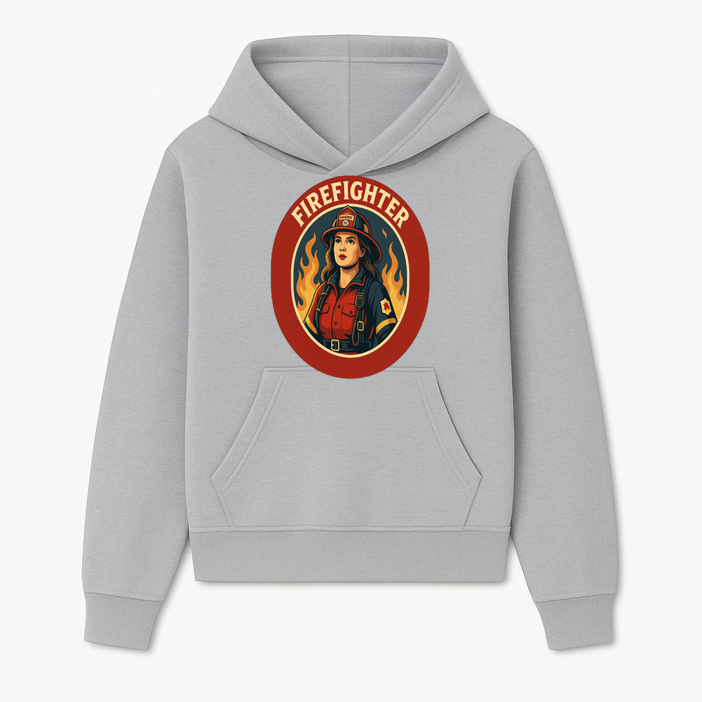 Vintage Firefighter Poster Art | Firewoman Illustration | Firefighter Gift | Bold Flame Design | Heroic Firefighter Wall Art - Hoodie 1757912461768.jpg