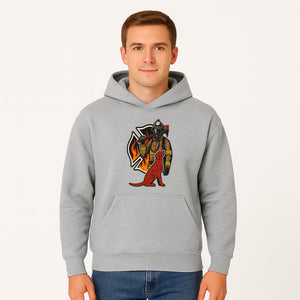 Firefighter and Dog Graphic Art | Fire Rescue Hero Design | Fireman with Mascot | Firefighting Gifts | Wall Art Decor - Hoodie 1757912461960.jpg