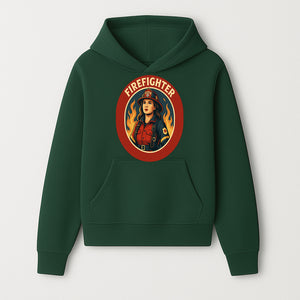 Vintage Firefighter Poster Art | Firewoman Illustration | Firefighter Gift | Bold Flame Design | Heroic Firefighter Wall Art - Hoodie 1757912462290.jpg