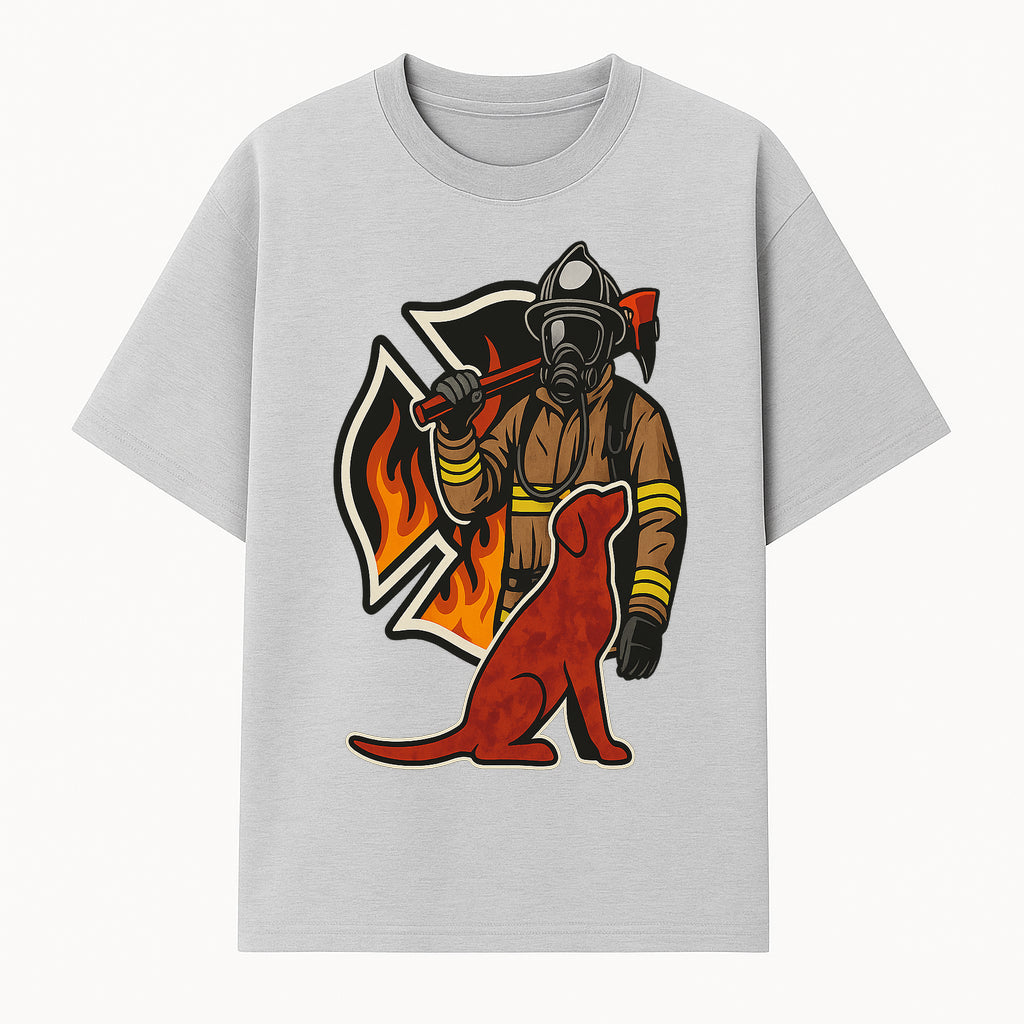 Firefighter and Dog Graphic Art | Fire Rescue Hero Design | Fireman with Mascot | Firefighting Gifts | Wall Art Decor - T-shirt 1757912462398.jpg