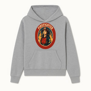 Vintage Firefighter Poster Art | Firewoman Illustration | Firefighter Gift | Bold Flame Design | Heroic Firefighter Wall Art - Hoodie 1757912462435.jpg