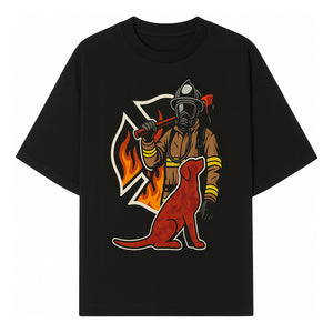 Firefighter and Dog Graphic Art | Fire Rescue Hero Design | Fireman with Mascot | Firefighting Gifts | Wall Art Decor - T-shirt 1757912462544.jpg
