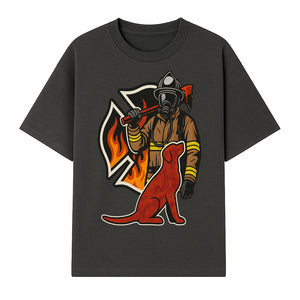 Firefighter and Dog Graphic Art | Fire Rescue Hero Design | Fireman with Mascot | Firefighting Gifts | Wall Art Decor - T-shirt 1757912462663.jpg