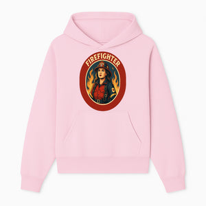 Vintage Firefighter Poster Art | Firewoman Illustration | Firefighter Gift | Bold Flame Design | Heroic Firefighter Wall Art - Hoodie 1757912462759.jpg