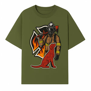 Firefighter and Dog Graphic Art | Fire Rescue Hero Design | Fireman with Mascot | Firefighting Gifts | Wall Art Decor - T-shirt 1757912462814.jpg