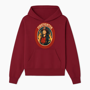 Vintage Firefighter Poster Art | Firewoman Illustration | Firefighter Gift | Bold Flame Design | Heroic Firefighter Wall Art - Hoodie 1757912462920.jpg