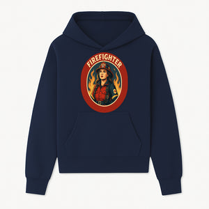 Vintage Firefighter Poster Art | Firewoman Illustration | Firefighter Gift | Bold Flame Design | Heroic Firefighter Wall Art - Hoodie 1757912463093.jpg