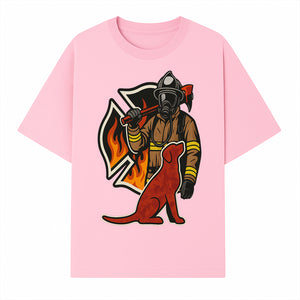 Firefighter and Dog Graphic Art | Fire Rescue Hero Design | Fireman with Mascot | Firefighting Gifts | Wall Art Decor - T-shirt 1757912463270.jpg