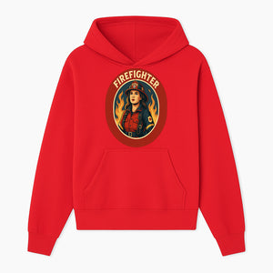 Vintage Firefighter Poster Art | Firewoman Illustration | Firefighter Gift | Bold Flame Design | Heroic Firefighter Wall Art - Hoodie 1757912463271.jpg