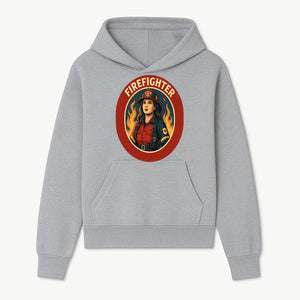 Vintage Firefighter Poster Art | Firewoman Illustration | Firefighter Gift | Bold Flame Design | Heroic Firefighter Wall Art - Hoodie 1757912463405.jpg