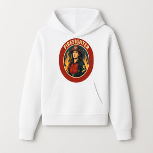 Vintage Firefighter Poster Art | Firewoman Illustration | Firefighter Gift | Bold Flame Design | Heroic Firefighter Wall Art - Hoodie 1757912463602.jpg