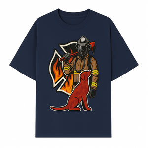Firefighter and Dog Graphic Art | Fire Rescue Hero Design | Fireman with Mascot | Firefighting Gifts | Wall Art Decor - T-shirt 1757912463630.jpg
