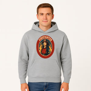 Vintage Firefighter Poster Art | Firewoman Illustration | Firefighter Gift | Bold Flame Design | Heroic Firefighter Wall Art - Hoodie 1757912464770.jpg