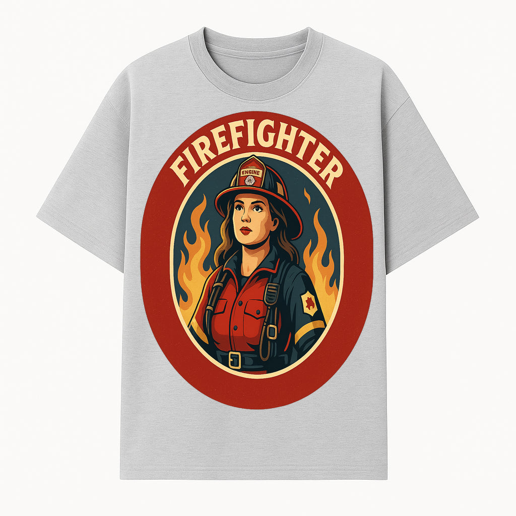 Vintage Firefighter Poster Art | Firewoman Illustration | Firefighter Gift | Bold Flame Design | Heroic Firefighter Wall Art - T-shirt 1757912465168.jpg