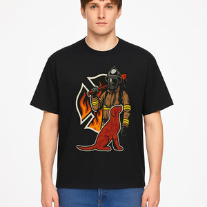 Firefighter and Dog Graphic Art | Fire Rescue Hero Design | Fireman with Mascot | Firefighting Gifts | Wall Art Decor - T-shirt 1757912465243.jpg