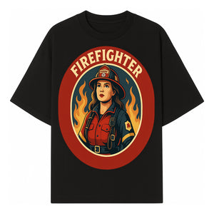Vintage Firefighter Poster Art | Firewoman Illustration | Firefighter Gift | Bold Flame Design | Heroic Firefighter Wall Art - T-shirt 1757912465372.jpg