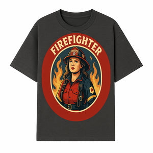 Vintage Firefighter Poster Art | Firewoman Illustration | Firefighter Gift | Bold Flame Design | Heroic Firefighter Wall Art - T-shirt 1757912465505.jpg