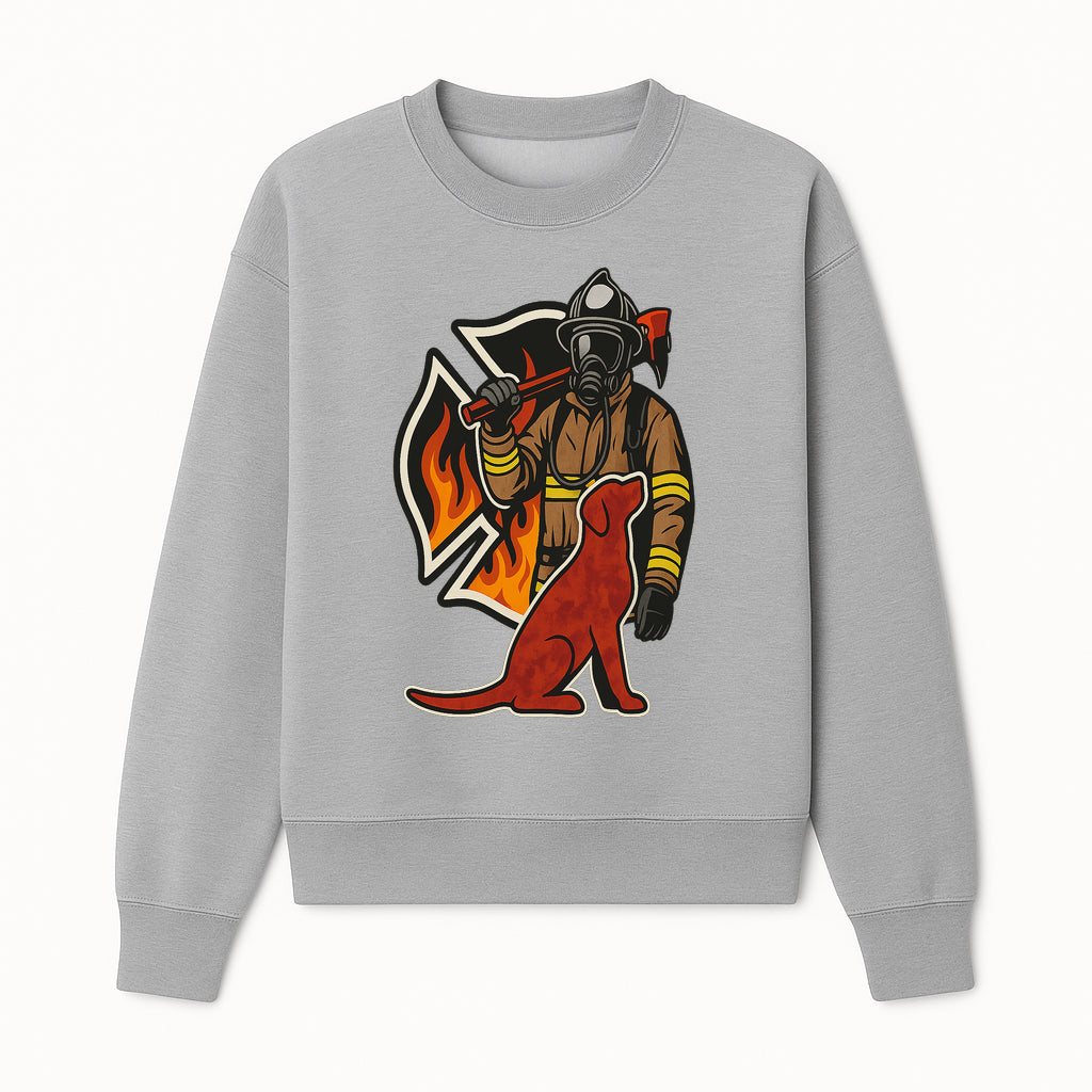 Firefighter and Dog Graphic Art | Fire Rescue Hero Design | Fireman with Mascot | Firefighting Gifts | Wall Art Decor - Sweatshirt 1757912465548.jpg