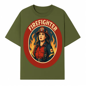 Vintage Firefighter Poster Art | Firewoman Illustration | Firefighter Gift | Bold Flame Design | Heroic Firefighter Wall Art - T-shirt 1757912465671.jpg