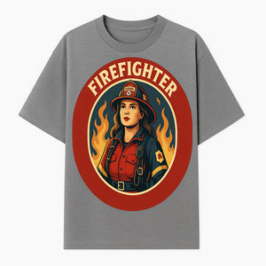 Vintage Firefighter Poster Art | Firewoman Illustration | Firefighter Gift | Bold Flame Design | Heroic Firefighter Wall Art - T-shirt 1757912465803.jpg