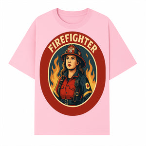 Vintage Firefighter Poster Art | Firewoman Illustration | Firefighter Gift | Bold Flame Design | Heroic Firefighter Wall Art - T-shirt 1757912466197.jpg