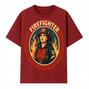 Vintage Firefighter Poster Art | Firewoman Illustration | Firefighter Gift | Bold Flame Design | Heroic Firefighter Wall Art - T-shirt 1757912466349.jpg