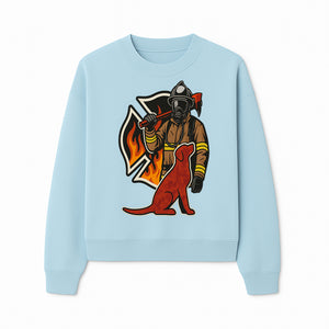Firefighter and Dog Graphic Art | Fire Rescue Hero Design | Fireman with Mascot | Firefighting Gifts | Wall Art Decor - Sweatshirt 1757912466365.jpg