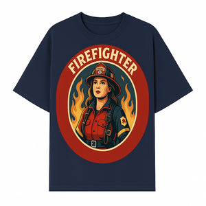 Vintage Firefighter Poster Art | Firewoman Illustration | Firefighter Gift | Bold Flame Design | Heroic Firefighter Wall Art - T-shirt 1757912466479.jpg