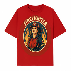 Vintage Firefighter Poster Art | Firewoman Illustration | Firefighter Gift | Bold Flame Design | Heroic Firefighter Wall Art - T-shirt 1757912466644.jpg
